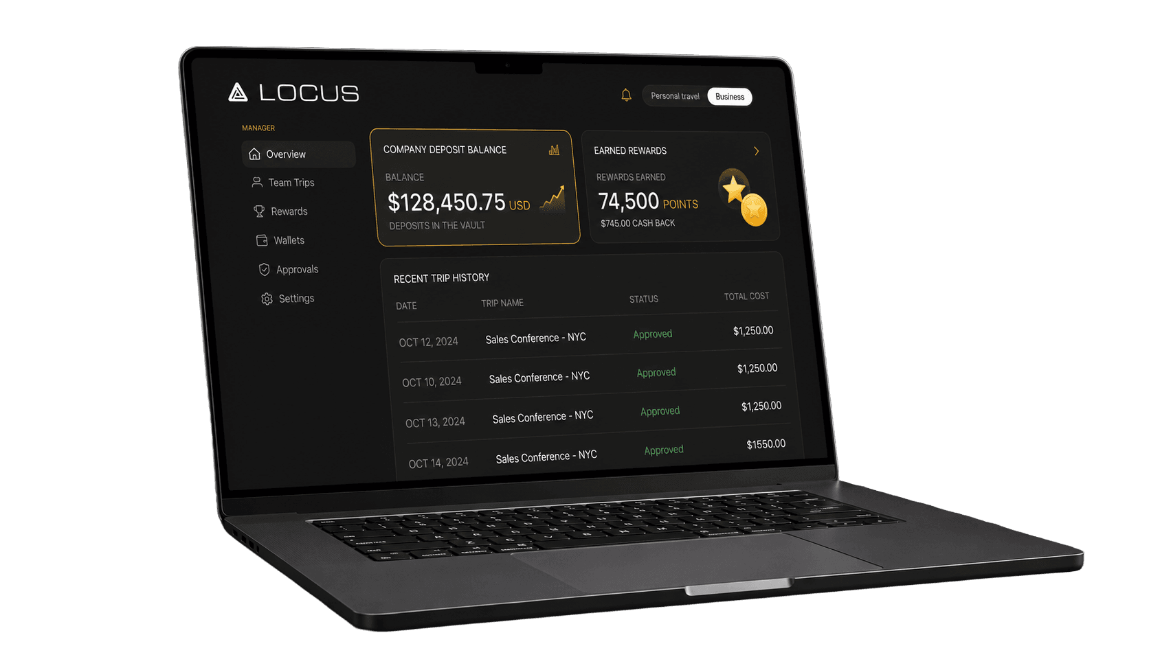 Locus dashboard on a laptop